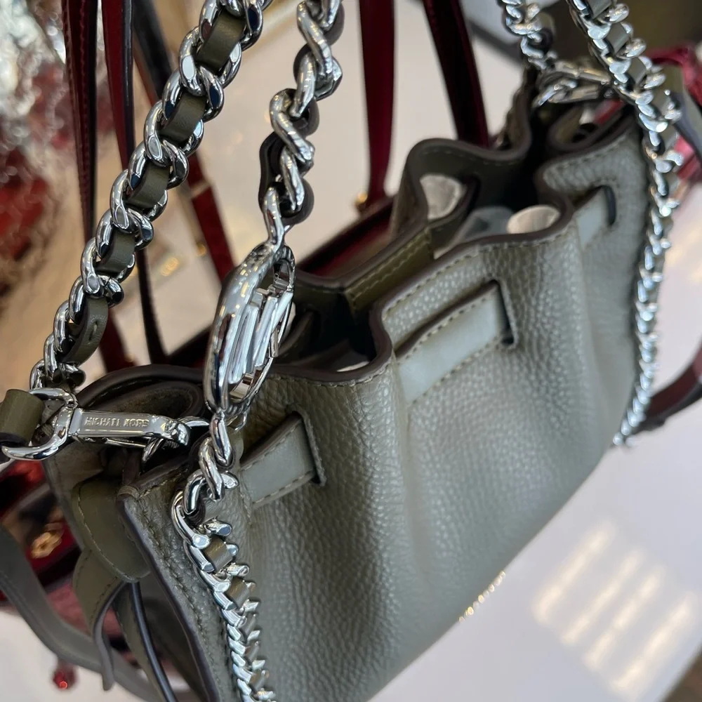 MICHAEL KORS Mina Small Chain Convertible Crossbody XBody Bag Olive Belted NWT